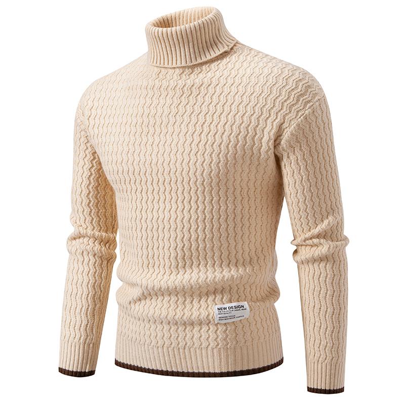WOLF MAN Heren coltrui effen kleur gebreide warme casual truien M zwart