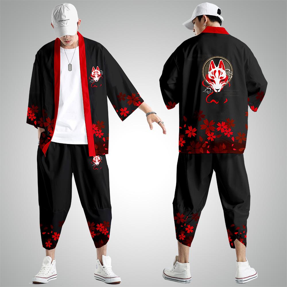 SHIZI Mannen Cosplay Yukata Tops Broeken Chinese Stijl Japanse Straat Samurai Harajuku Kimono Pak Cardigan 6XL