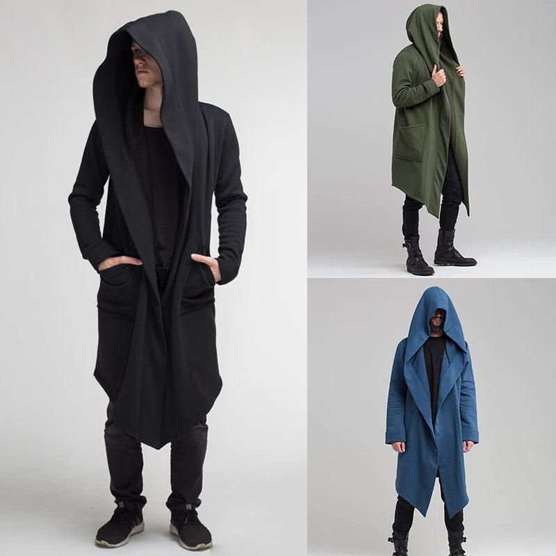 LAOHU Heren Capuchon Cardigan Trenchcoat Streetwear Capuchon Windjack Herfst Winter Jassen Heren XXXL zwart