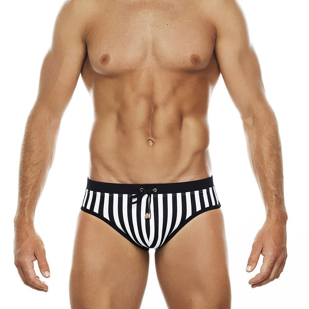 UXH Fashion Heren zwart-witte gewatteerde zwemslip met push-up M zwart