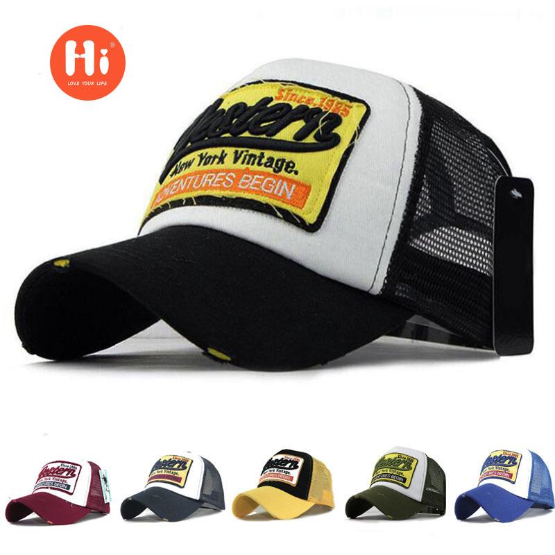 Hi Cap Nieuwe 3D geborduurde westerse mesh baseballpet katoenen baseballpet heren splicing baseballpet Koreaans zwart