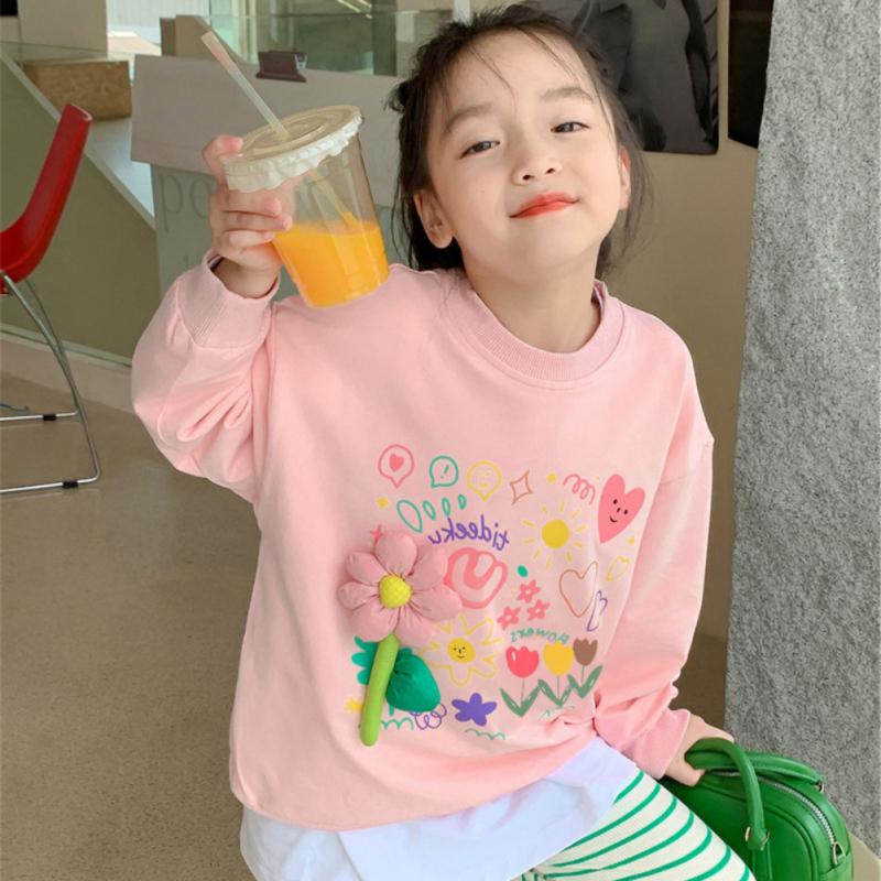 BOOSKU Babymeisje Sweatshirt Leuke driedimensionale bloem Hoodies Herfst Winter Halflange meisjes Lange mouwen Trui Kinderkleding 100