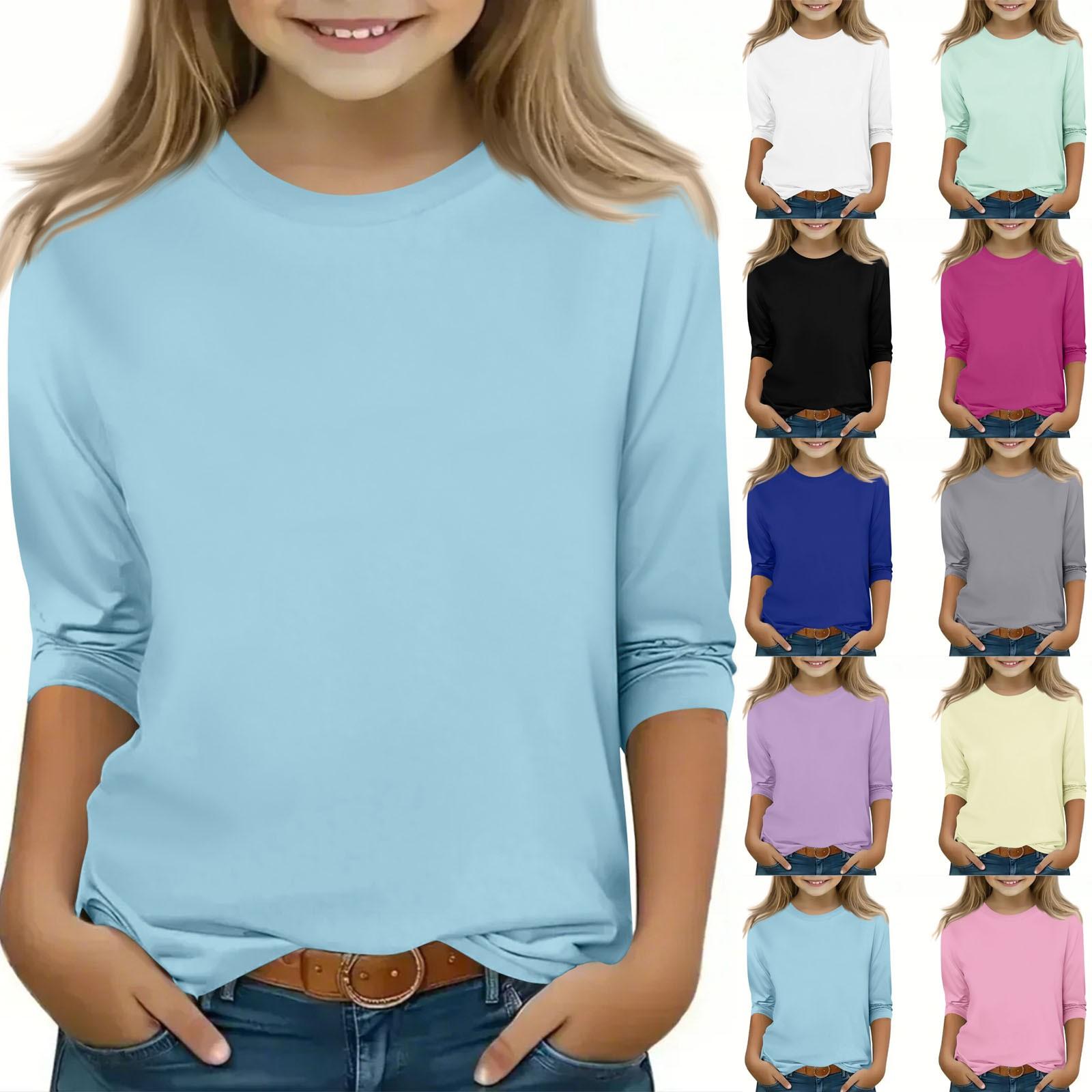 ElongPaoXiao Kindertop met 3/4-mouwen en ronde hals, effen kleur, casual voor dagelijks gebruik 150
