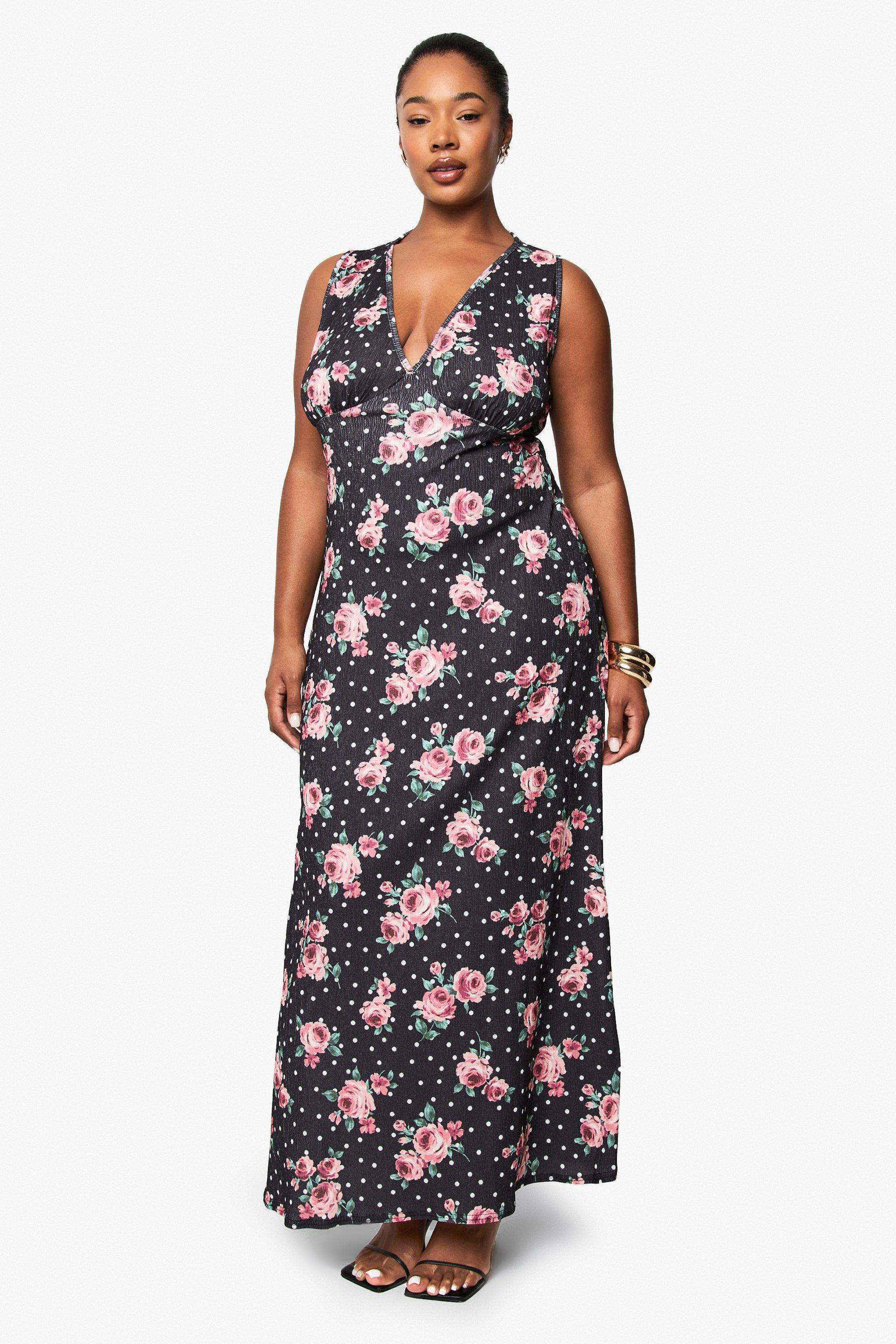 Boohoo Plus Printed Treebark Fit And Flare Midaxi Dress, Black