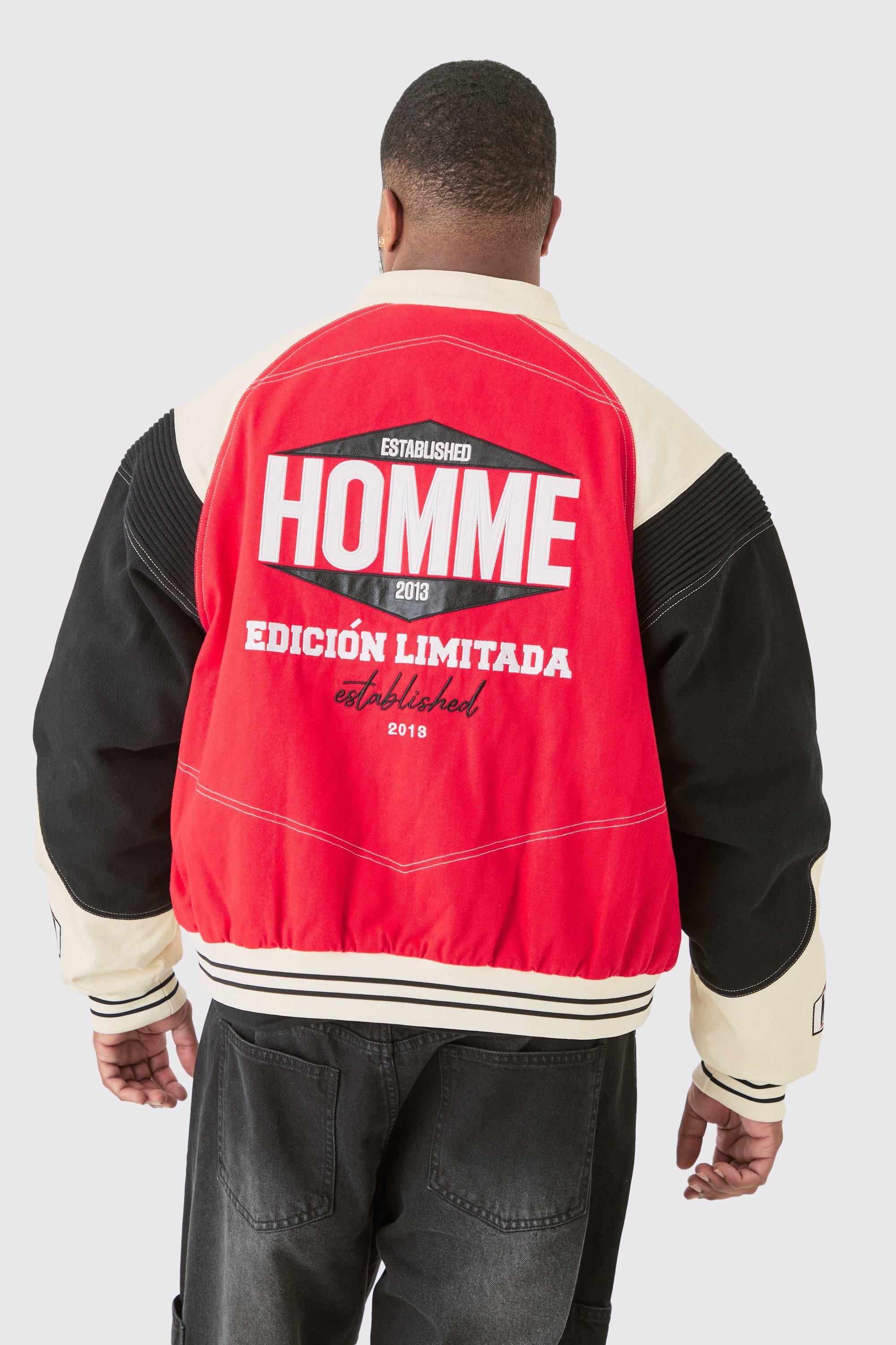 Boohoo Plus Boxy Keperstof Biker Moto Jas Met Panelen, Red