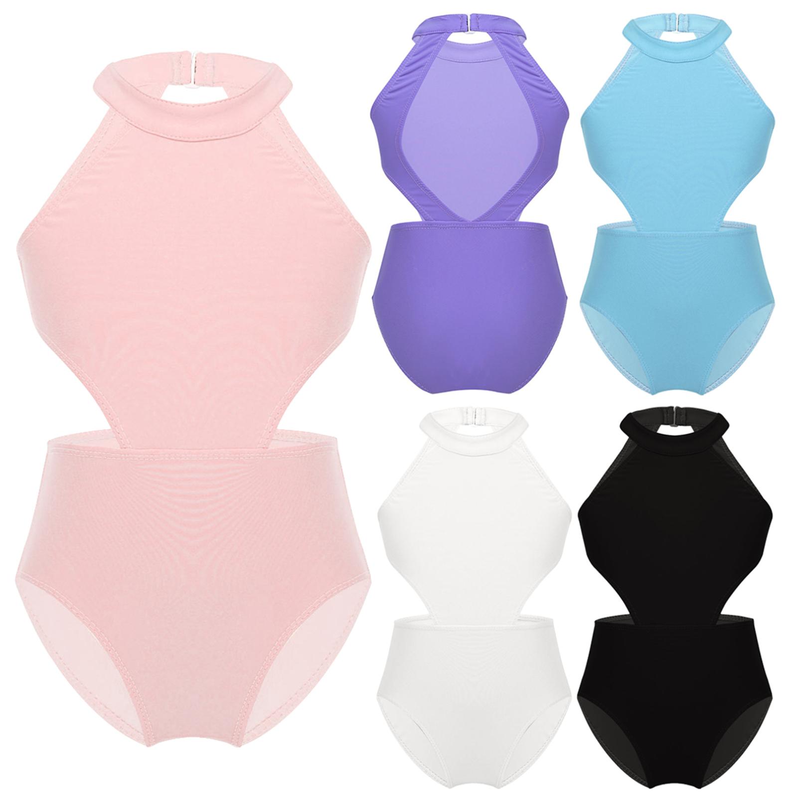 Daenrui Kinderen Meisjes Een Stuk Ballet Dans Gymnastiek Turnpakje Backless Halter Uitsparing Taille Atletische Unitard 4-5 Years hemelsblauwe kleur