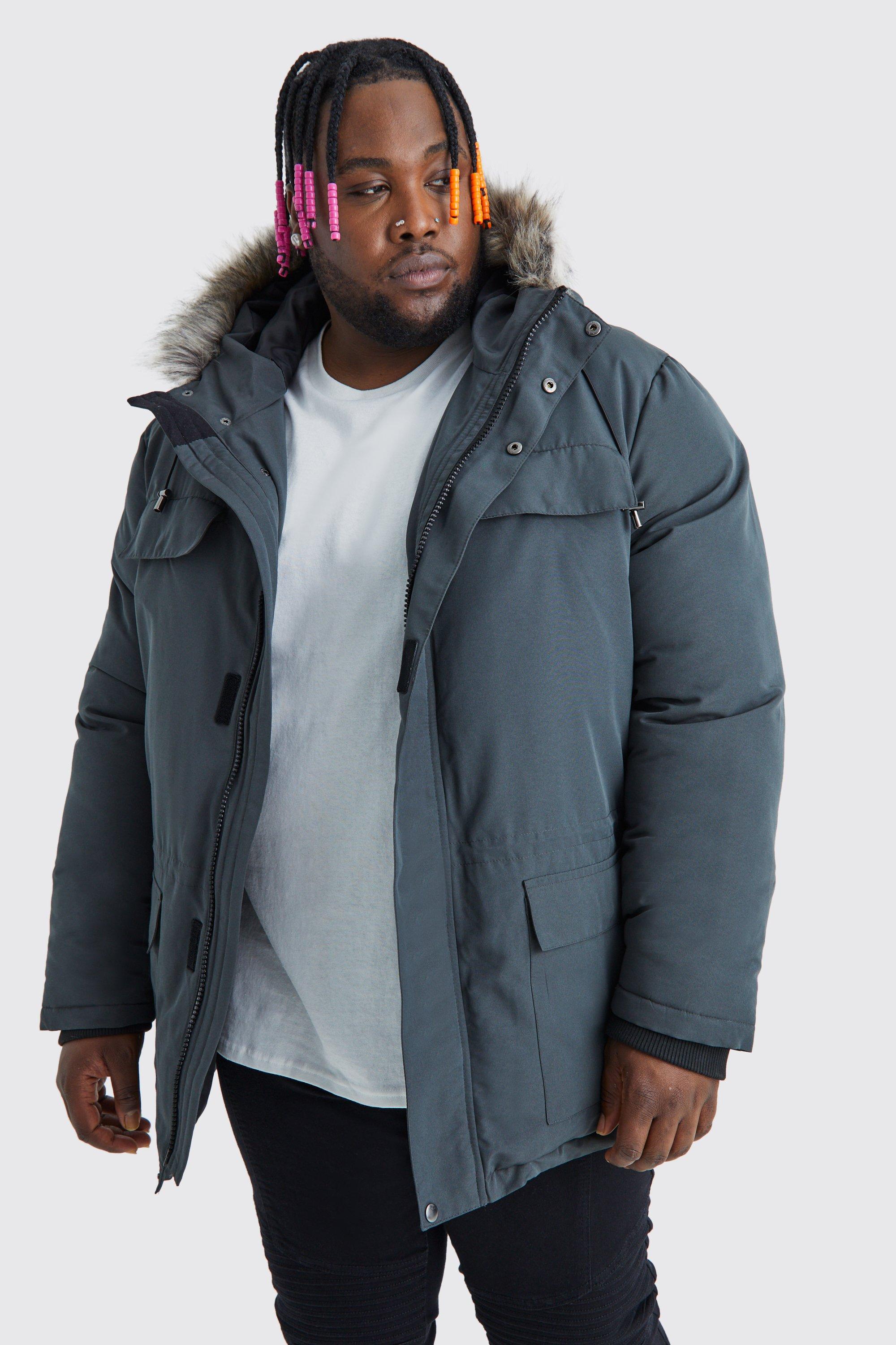 Boohoo Plus Arctic Parka Jas Met Faux Fur Capuchon, Charcoal