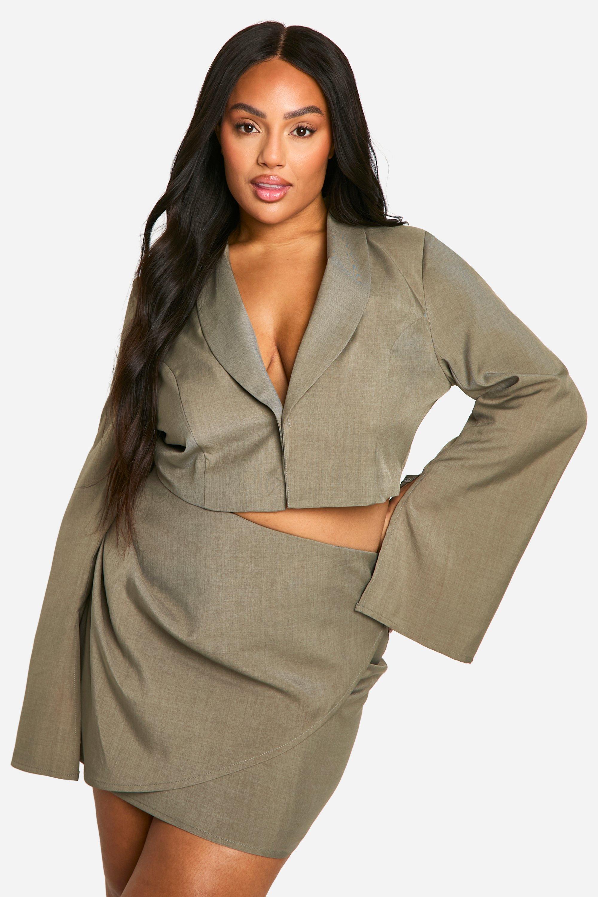 Boohoo Plus Korte Getailleerde Long Line Blazer, Grey