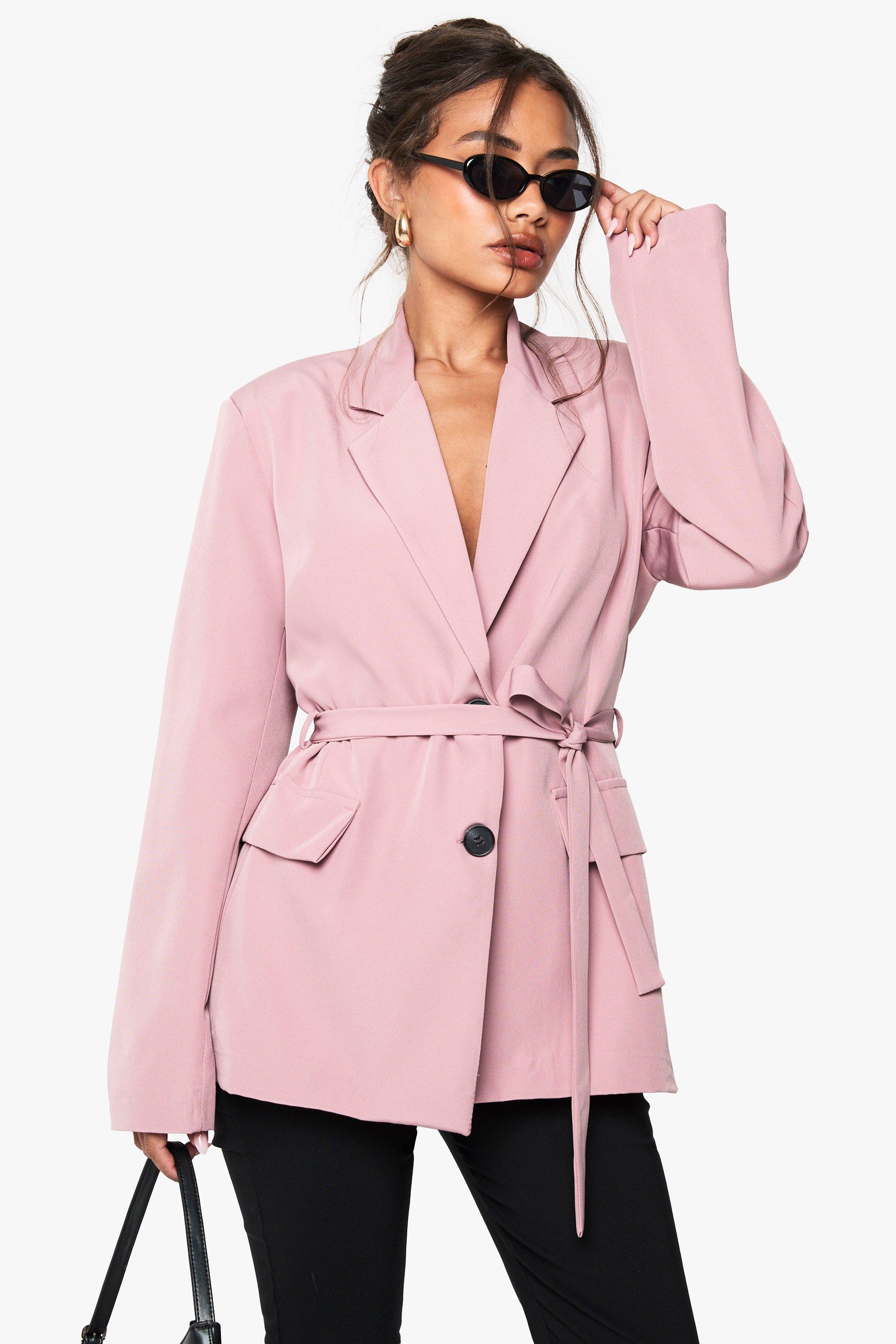 Boohoo Contrasterende Blazer Met Knoop Detail En Ceintuur, Pink