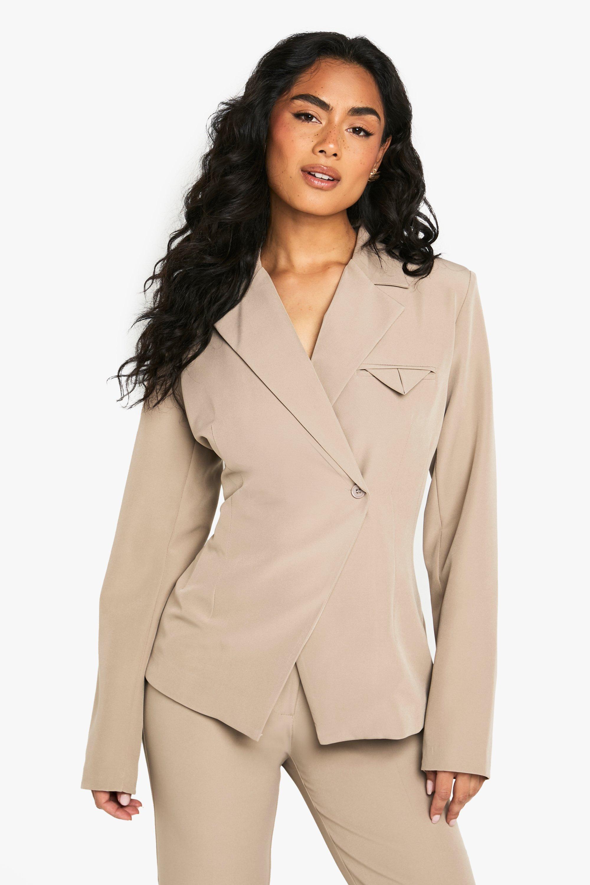 Boohoo Blazer Met Zak Detail En Structuur, Taupe