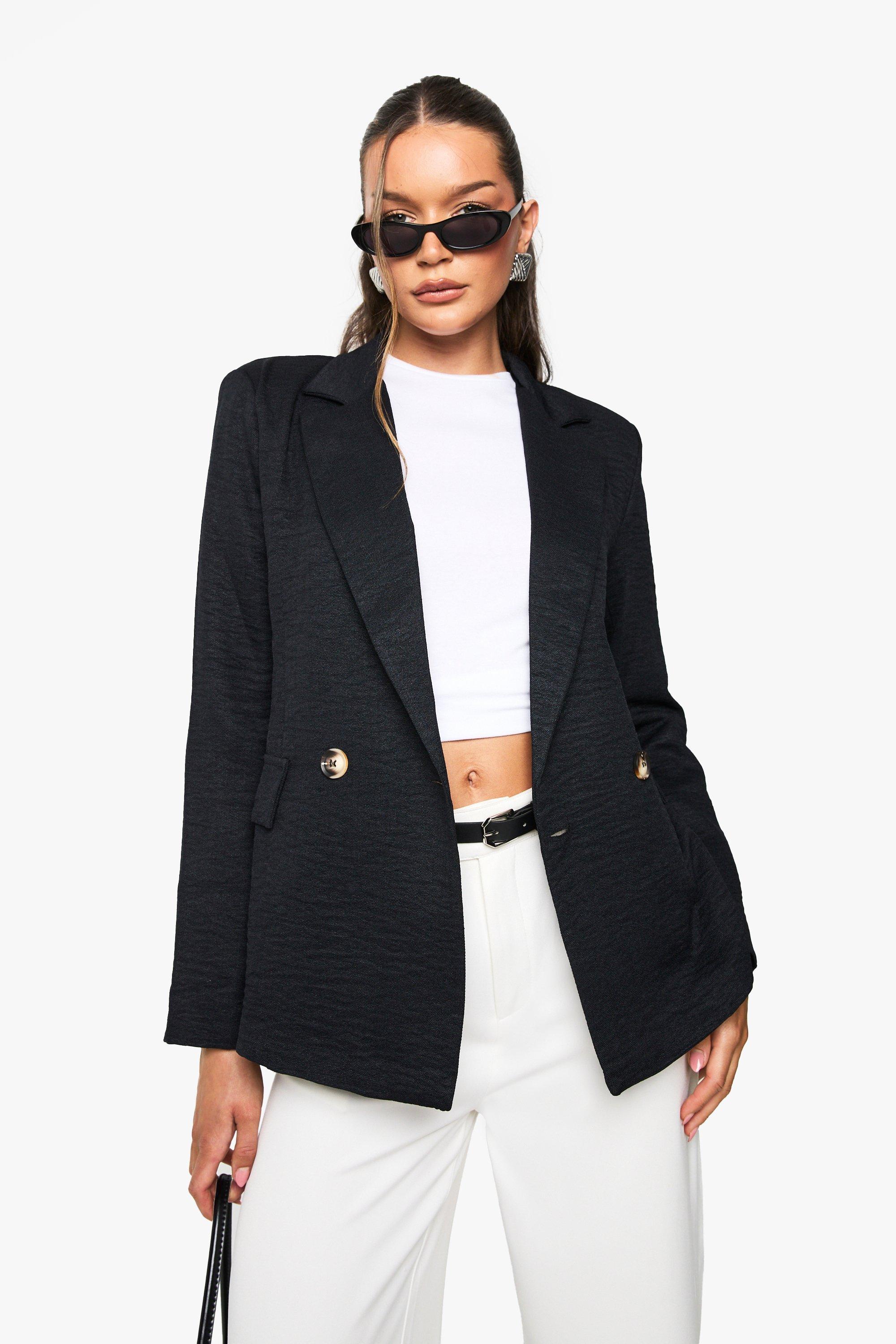 Boohoo Oversized Linnen Look Blazer, Black