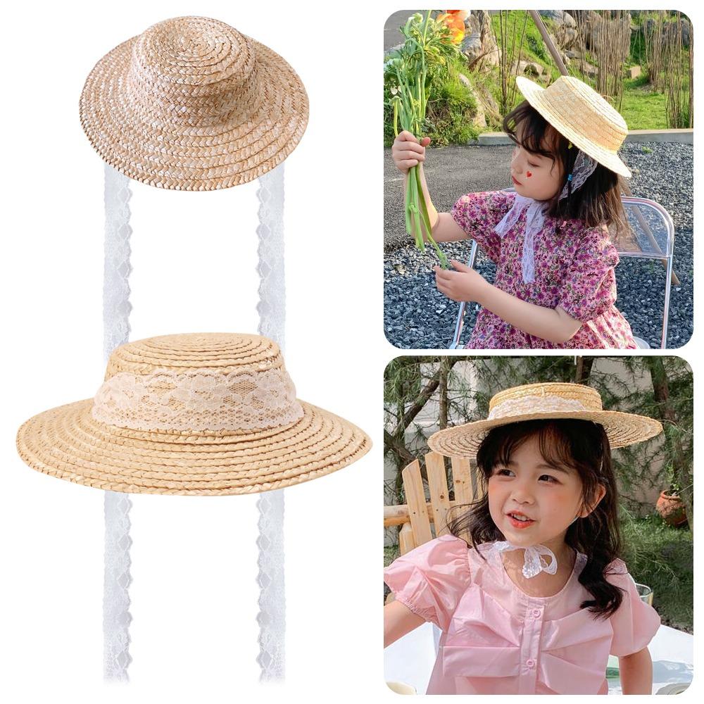 Duoy Handwoven Baby Girl Sun hat Lace Up Sunscreen Cap New Straw Hat  Outdoor B