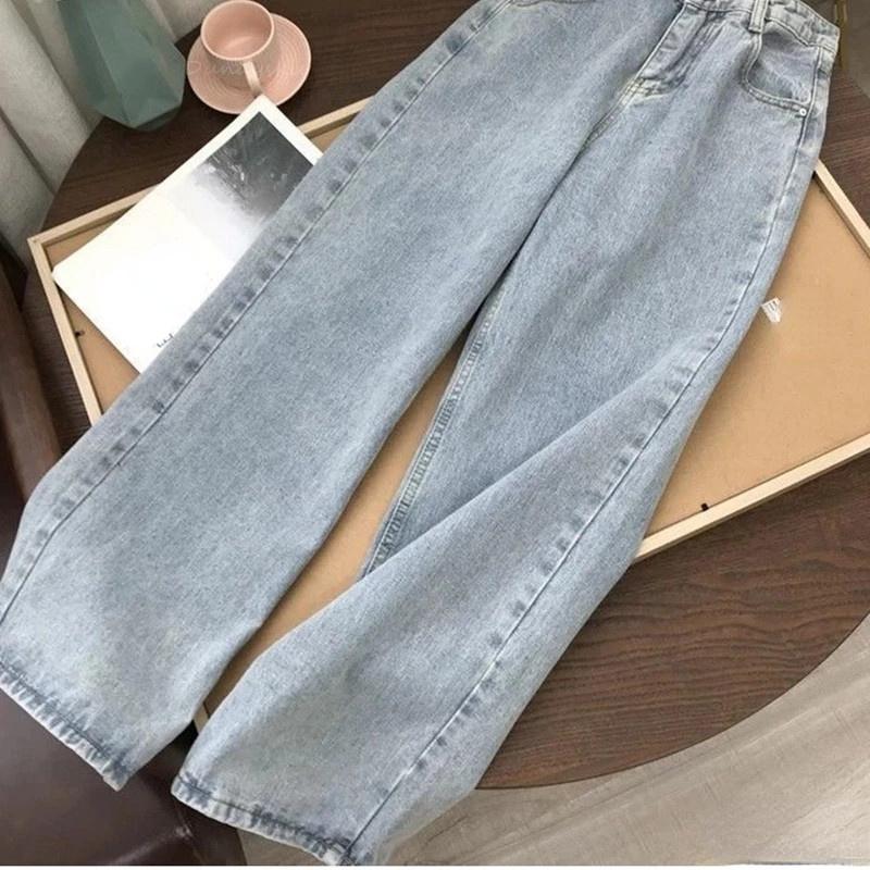 Wiearly Casual losse jeans voor dames, nieuwe all-match straatkleding met hoge taille, mode-broek met wijde pijpen voor dames S zwart