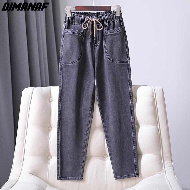 Dimanaf 2022 Plus Size Herfst Stijl Jeans Vrouwen Harem Basic Elastische Broek Losse Casual Vrouwelijke Broeken Broeken 5XL XL grijs