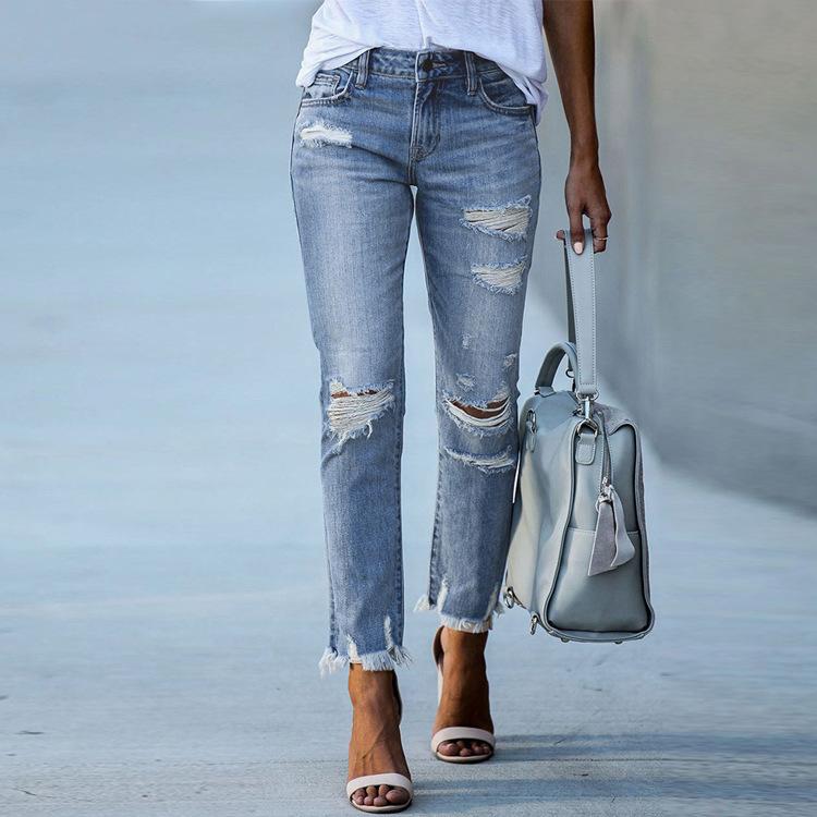Omena Nieuwe Slim Ripped Straight-Leg Damesjeans S blauw