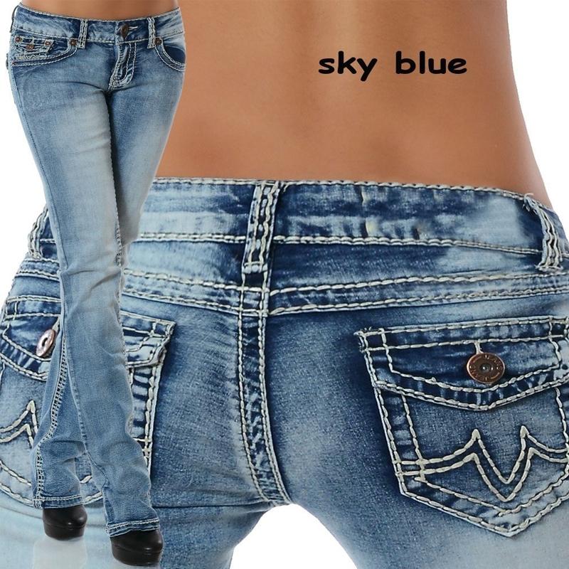 WQJ17EP Rechte jeans met lage taille, slanke denim lange broek, grote maten XL blauw