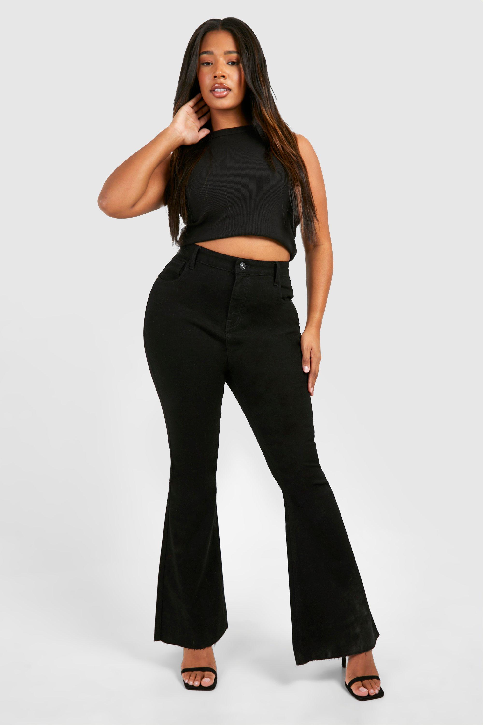 Boohoo Plus Flared Stretch Jeans, Black
