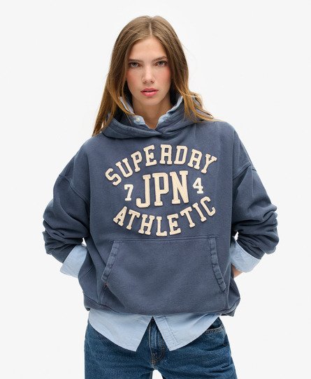 Superdry Vrouwen Athletic Essentials Oversized Hoodie met Applicatie Blauw