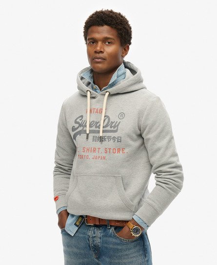 Superdry Mannen Heritage Hoodie met Vintage Logo en Relaxte Pasvorm Grijs