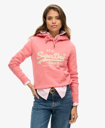 Superdry Vrouwen Hoodie met Geborduurd Vintage-logo en Grafische Print Rood