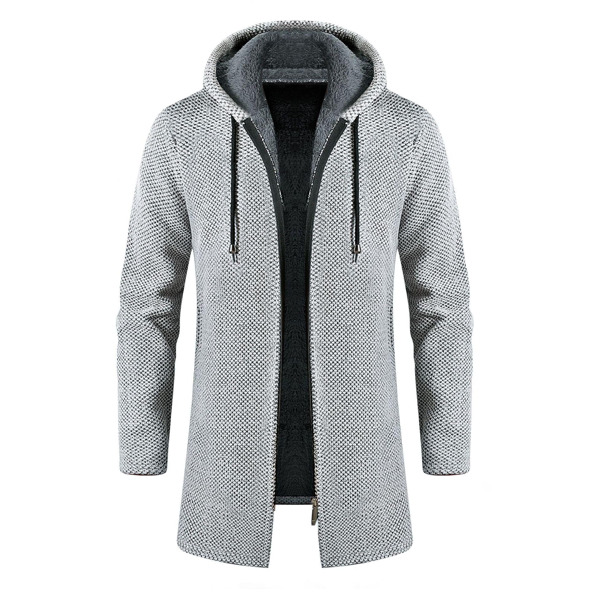 Bengxin Clothing Heren Truien Jas Herfst Winter Nieuw Warm Ritssluiting Medium Lang Fluwelen Cardigan Truien Man Casual Breiwerk Pluche Sweaterjas Herenkleding M rood