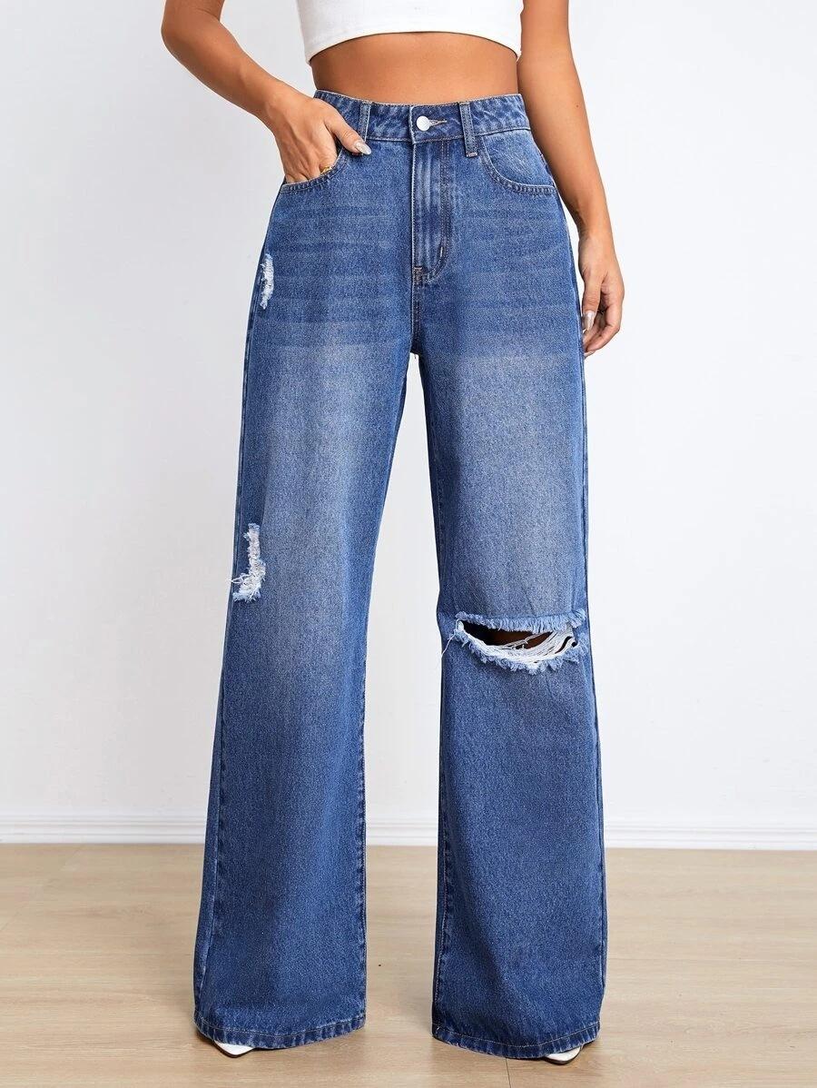 Omena 2023 Nieuwe losse gescheurde jeans S blauw