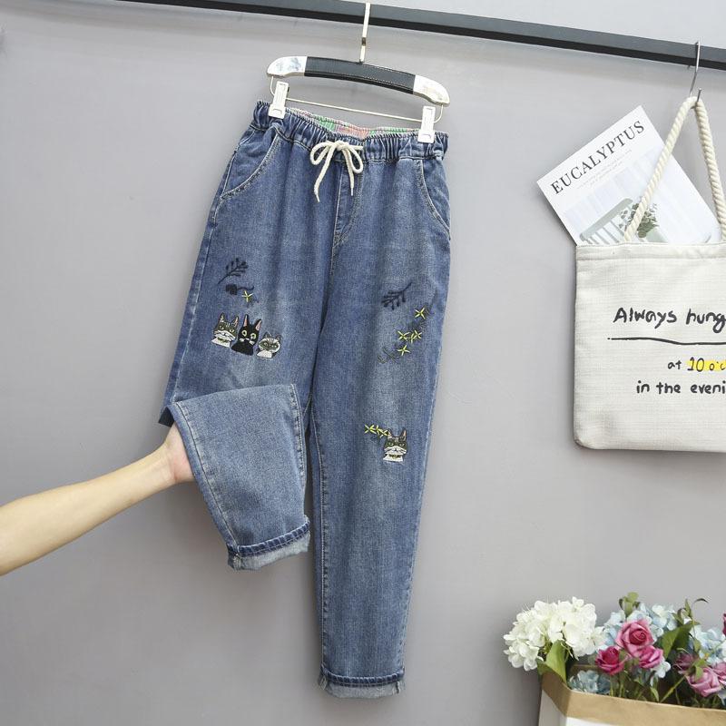 Kuma Oversize hoge taille, elastische taille, enkellange harem-denimbroek, dames, eenvoudige, losse streetwear damesbroek 6XL