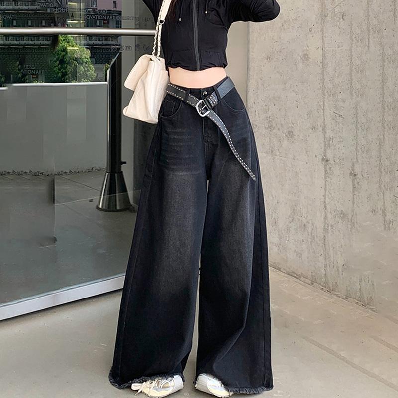 Exotic Hot Girl Baggy Jeans Femenina Y2k Street vintage Gewassen om oud gebakken rechte wijde denim broek voor vrouwen te maken S zwart