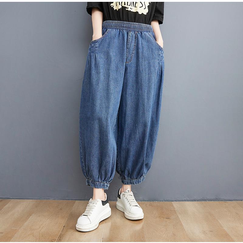 TryTry Oversized Lente Vrouwen Hoge Taille Jeans Harem Stijl Broek Losse Casual Dames Denim Broek Pantalones S blauw