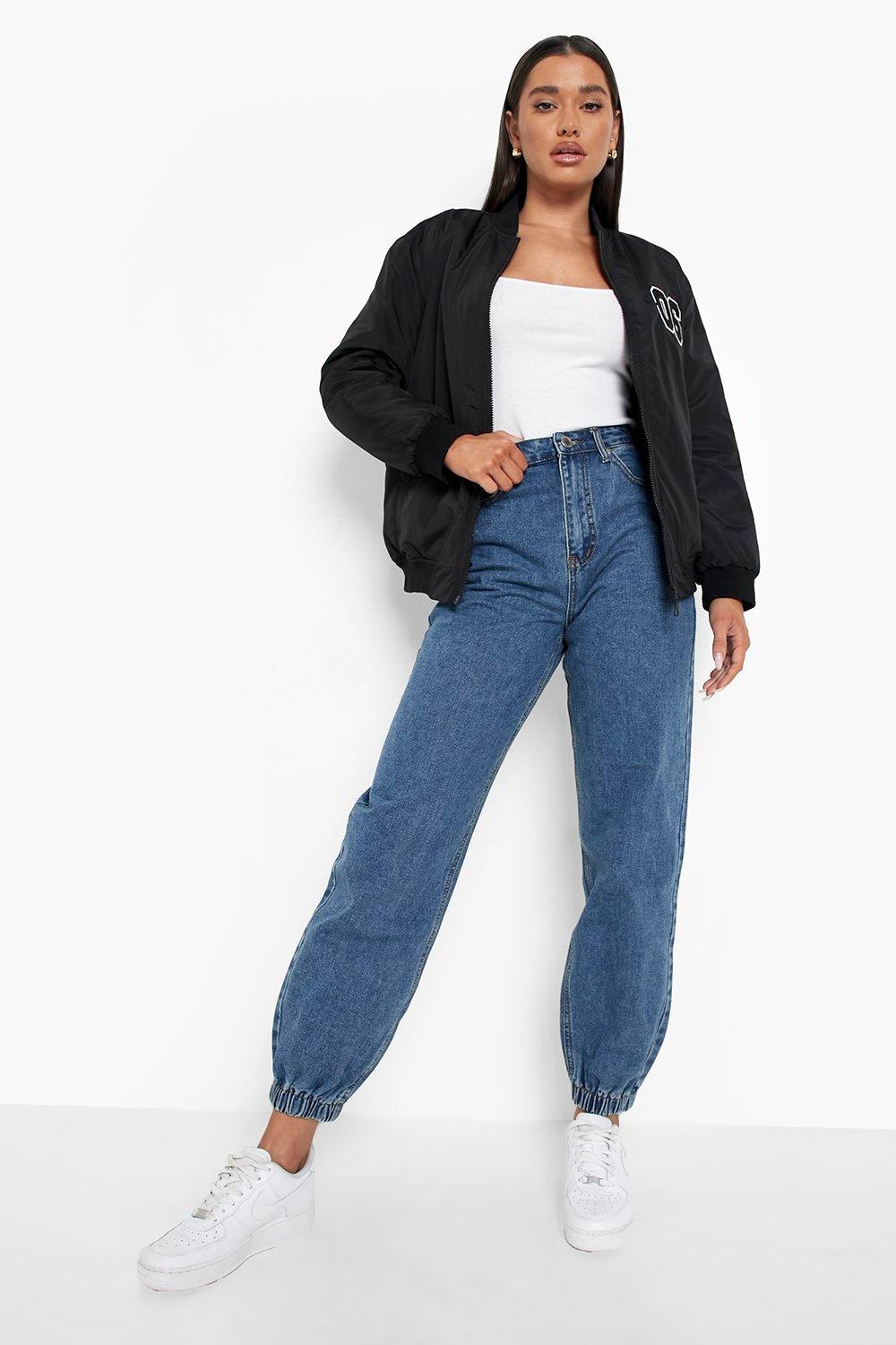 Boohoo Denim Basic Boyfriend Joggingbroek Met Hoge Taille, Mid Blue