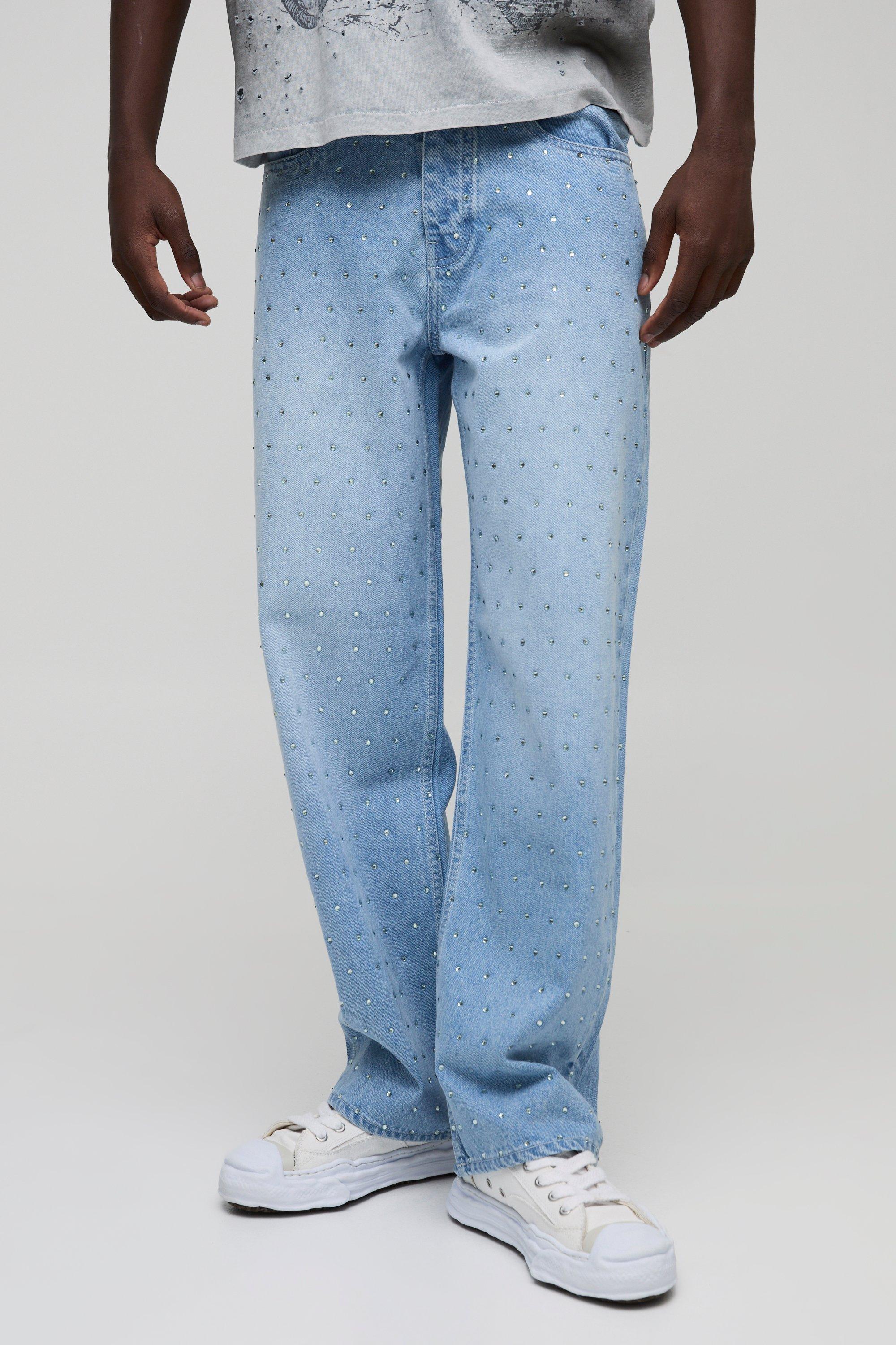 Boohoo Versierde Baggy Jeans Met Steentjes, Light Blue