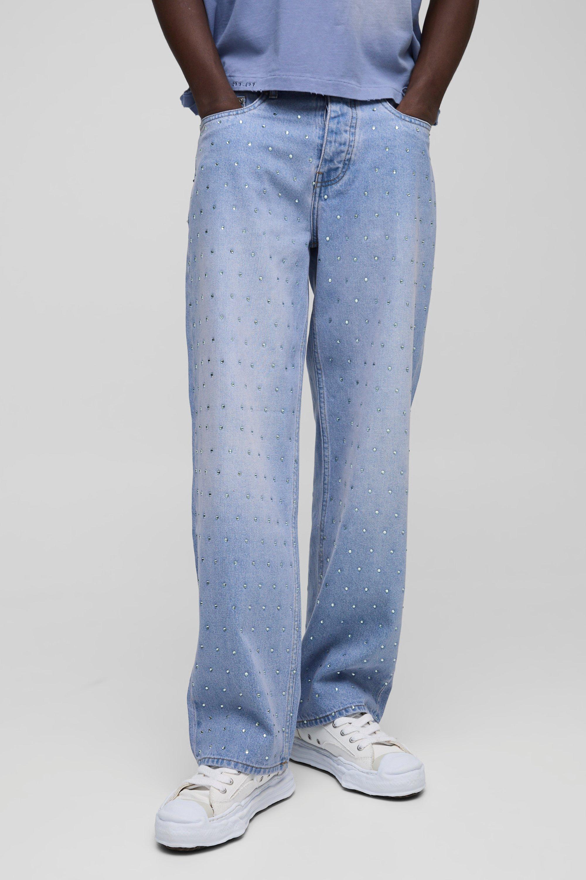 Boohoo Versierde Lila Baggy Jeans Met Steentjes, Lilac