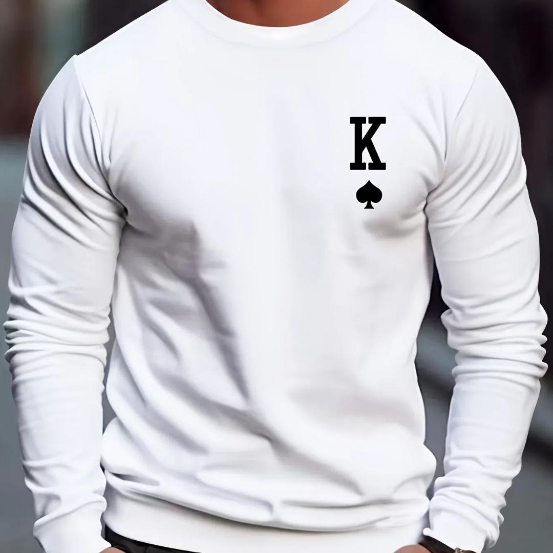 Wengy 2 Hot Men's Casual Solid Color Long Sleeve Unique Spade K Printed Shirt Herfst T-shirt Tops Golf Heren Straat Sportkleding S