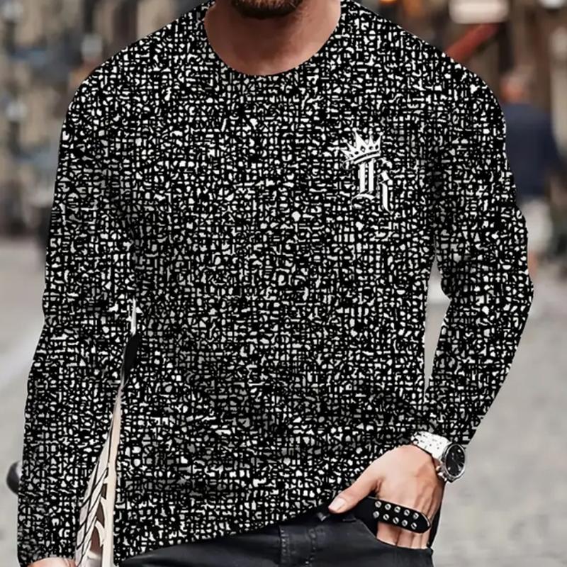 Happy Show Camouflage Crown Print Heren T-shirts Lange Mouw T-shirts Ronde Hals Casual Pullover Herenkleding Plus Size XS zwart