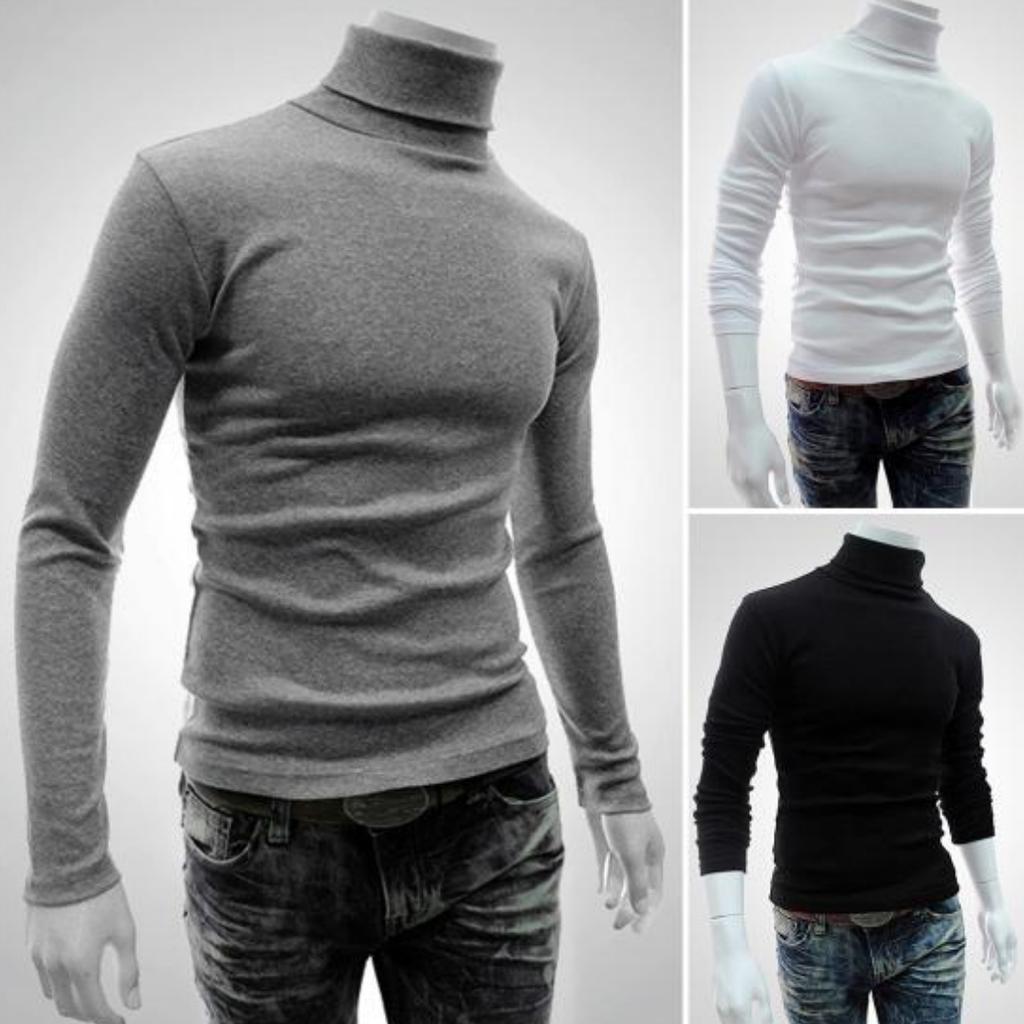 Yoghurt Slanke gebreide coltrui voor heren, mode-T-shirt met lange mouwen, basisshirt M koningsblauwe kleur