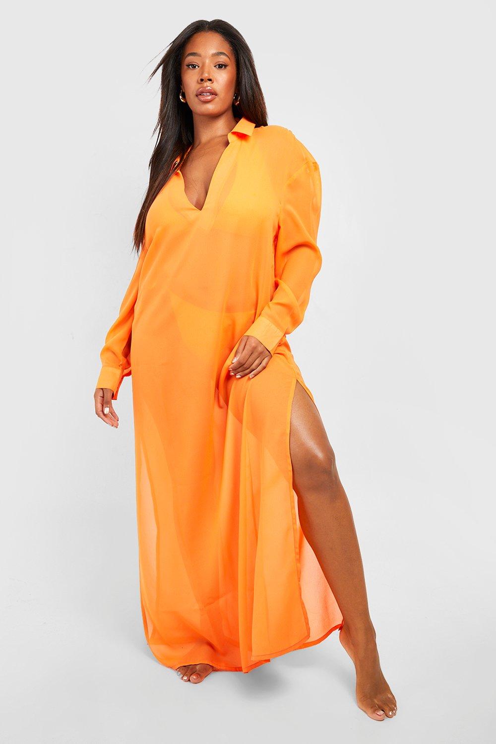 Boohoo Plus Essentials Maxi Strand Tuniek, Orange