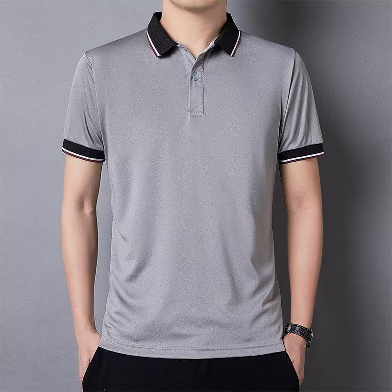 VantaGoods 2023 Heren Ademende Ijs Zijden Poloshirt - Veelzijdig Korte Mouwen, Zomerse Effen Kleur, Jeugdig en Stijlvol. XL grijze kleur