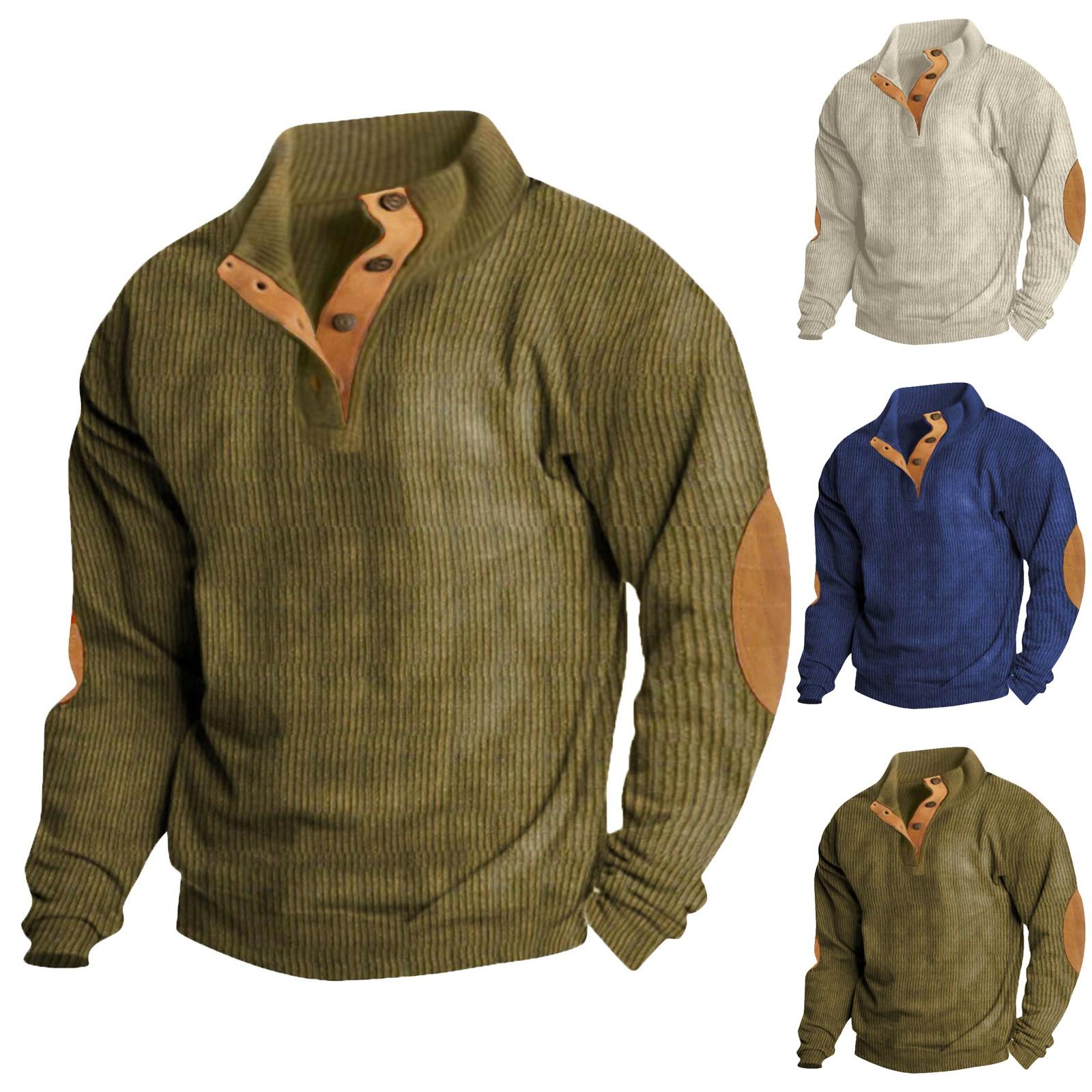 Wnzdswn Lente en herfst Europese maat heren outdoor casual opstaande kraag met lange mouwen trui XXXXL kaki