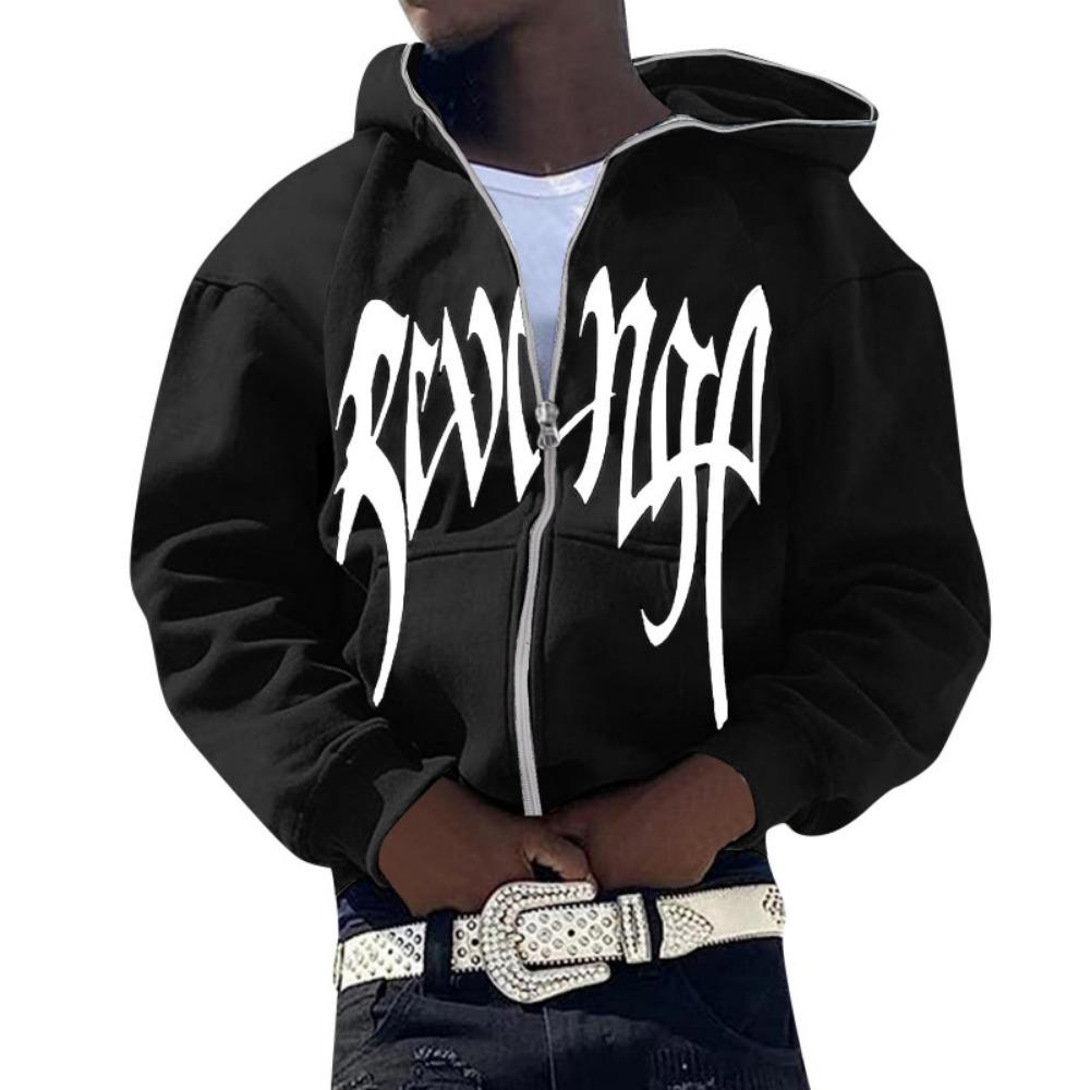 TENJINGE Trendy Volledig met Amerikaanse letterprint rits hoodie voor herfst en winter Plush Plus L