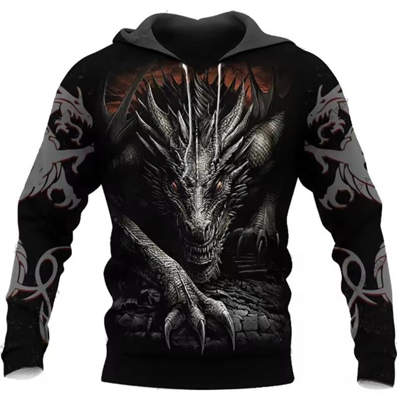 Forever Men Herfst Winter Lange Mouw Tattoo Draak 3D Geprint Heren Capuchon Hoodies Sweatshirt Unisex Streetwear Pullover Casual Trainingspakken S