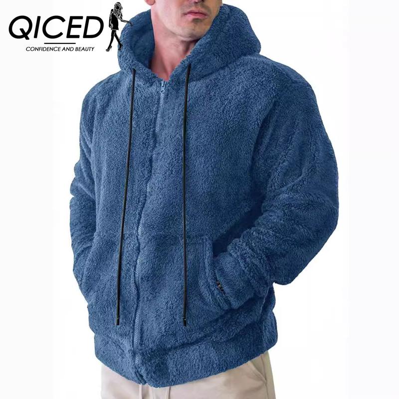 QICED Herfst Heren Fleece Cardigan Capuchonjack M donkergrijze kleur