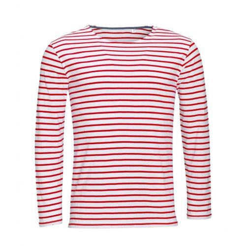 SOLS Heren marineblauw gestreept T-shirt met lange mouwen M Vloot/wit