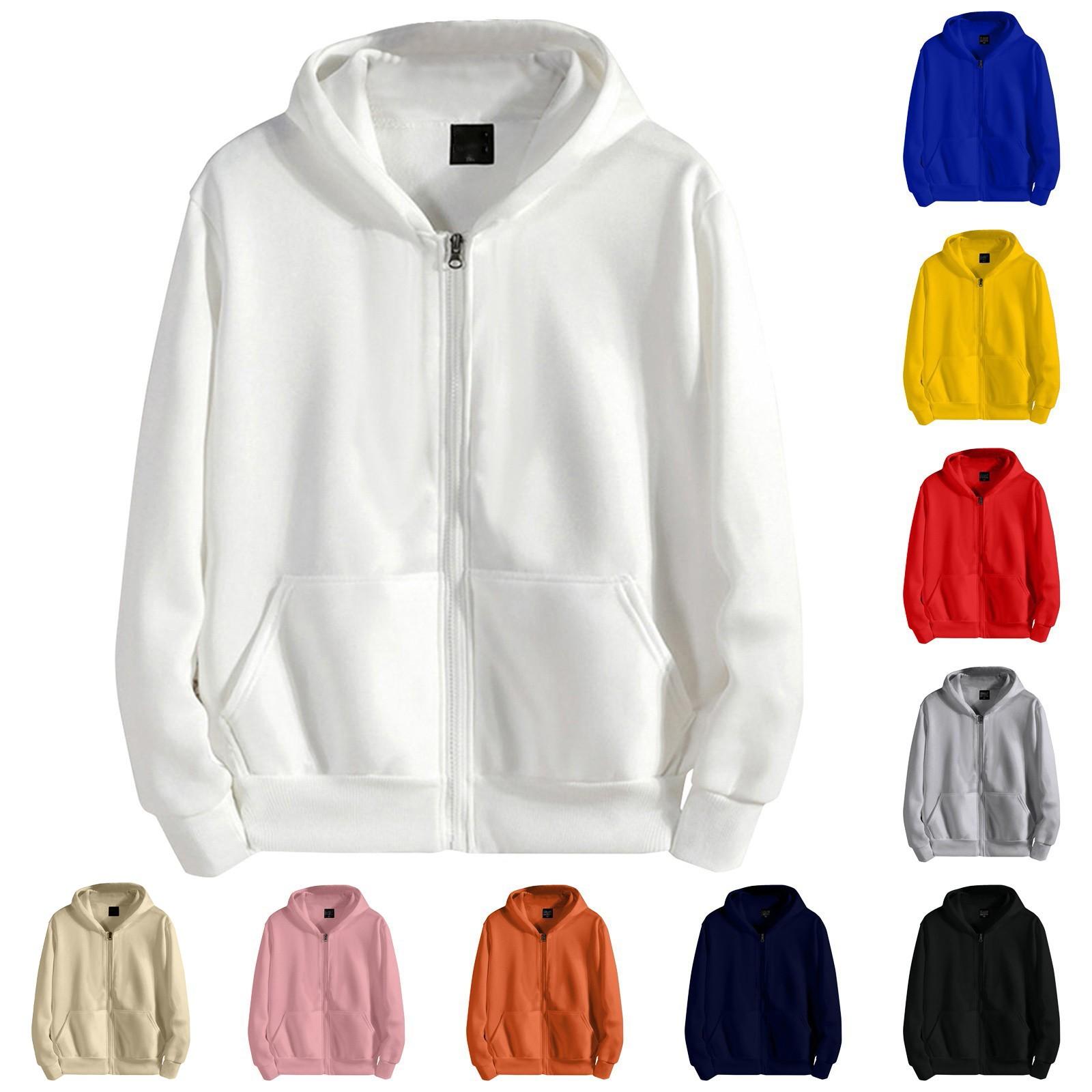 LH59YK Herfst- en wintervest met rits en capuchon Herenjack met lange mouwen Casual sport losse top L beige