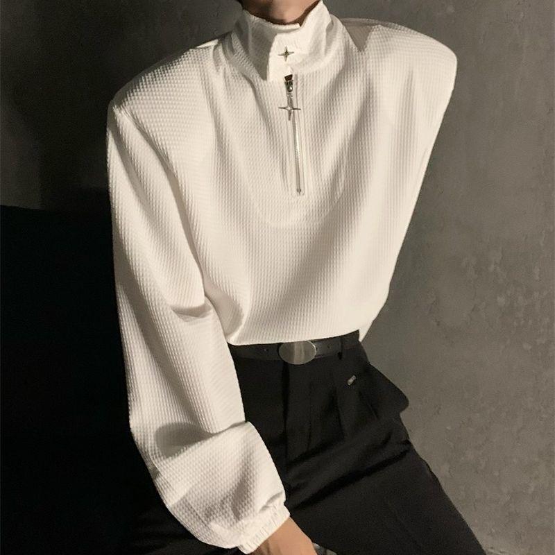 VantaGoods Heren wafel gebreide staande kraag half-rits losse pullover jas - lente/herfst L zwart