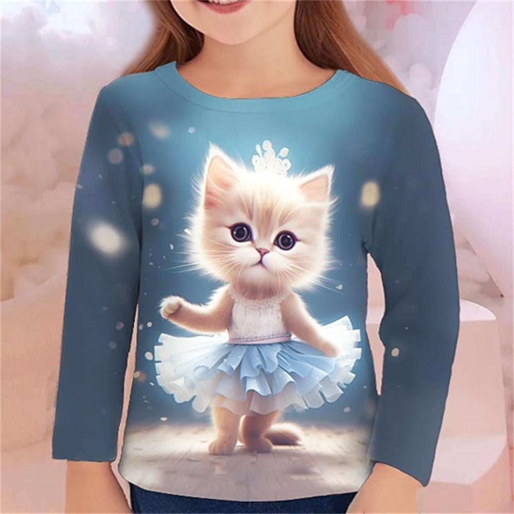 HerSight Kinderkleding 3D Grafische T-shirts Lange Mouw T-shirt voor Kinderen 4-6 Jaar Casual Tops Dierenprint 2024 Meisjes Kinderkleding 170