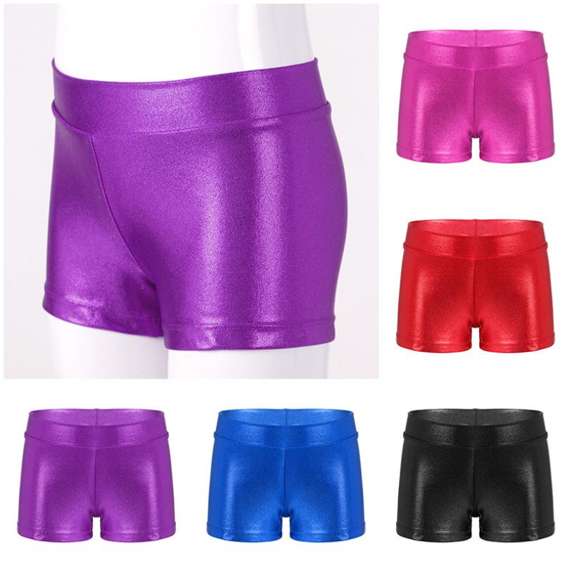 Ranrann Kinderen Meisjes Glanzende Metallic Elastische Tailleband Gym Workout Sport Dans Shorts 3-4 Years zwart