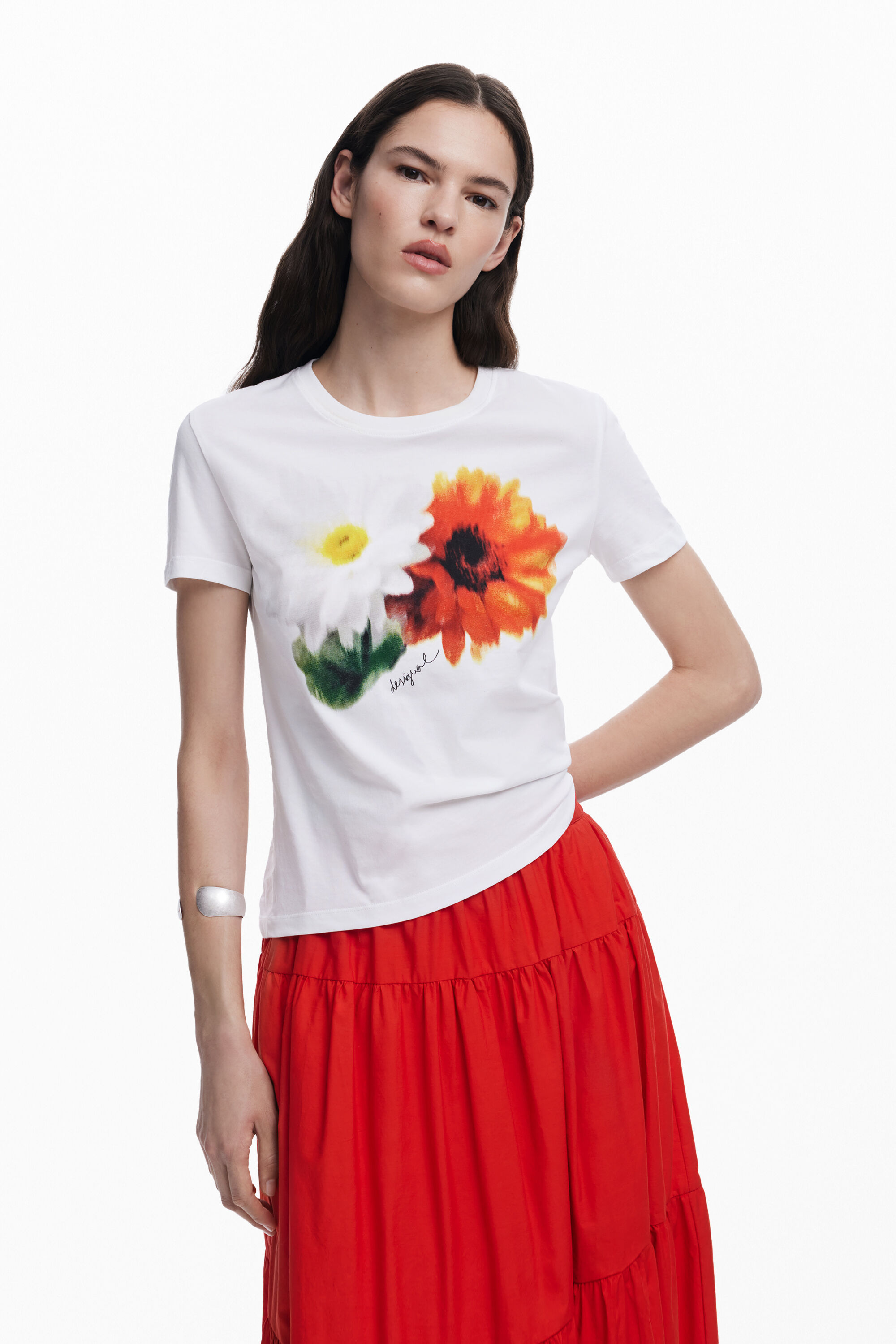 Desigual T-shirt met wazige bloemen - WHITE