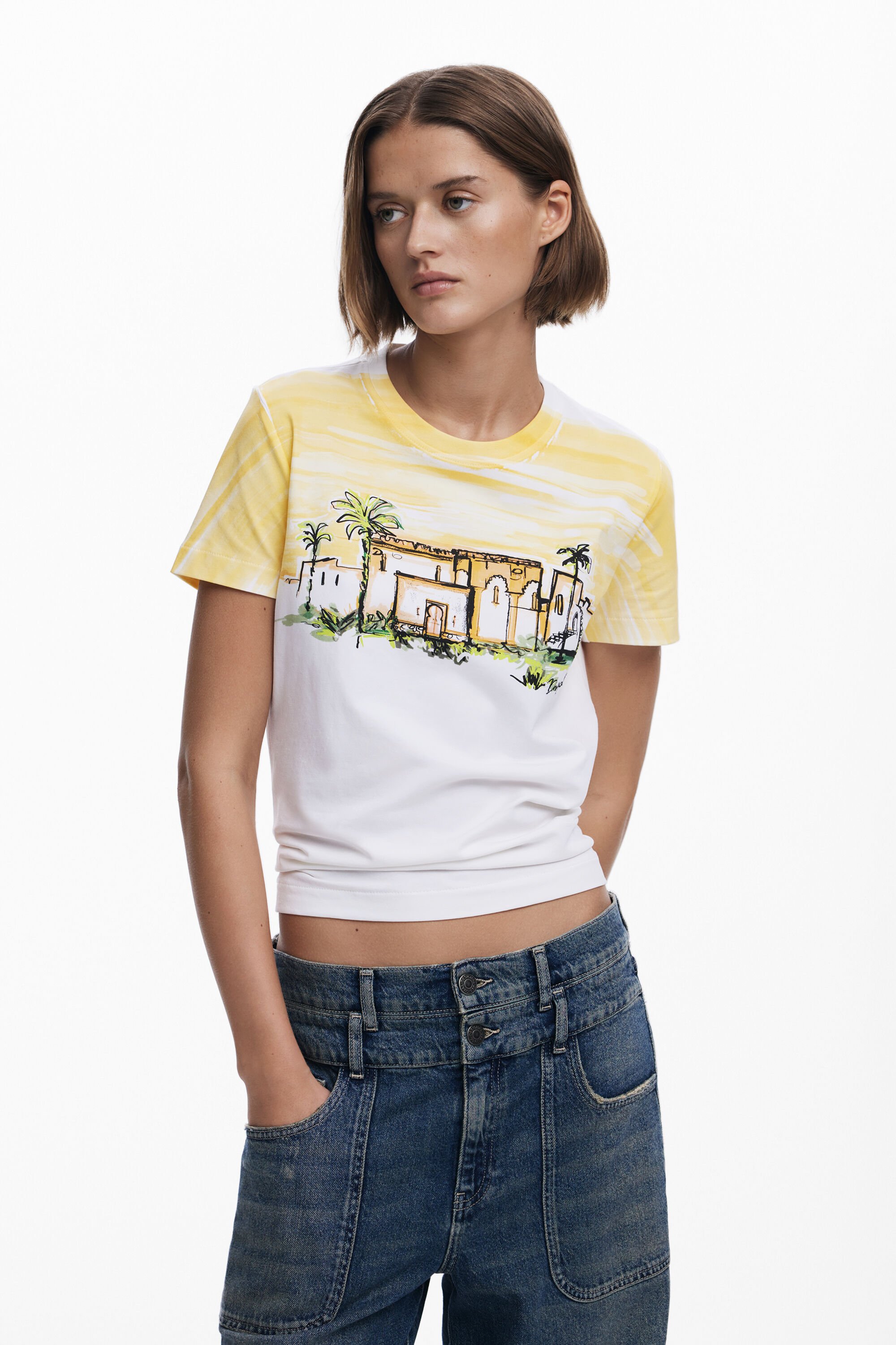 Desigual T-shirt met korte mouwen en palmbomen - ORANGE