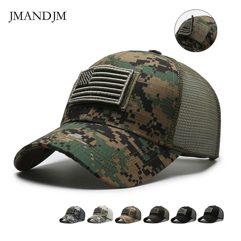JM Hat Amerikaanse stempel scheurlabel Klittenband pet outdoor zonbescherming honkbal net hoed tactische heren camouflage hoed adjusable