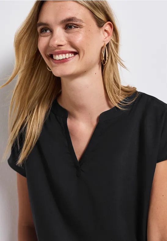 Street One Blouse met gespleten hals in effen kleur